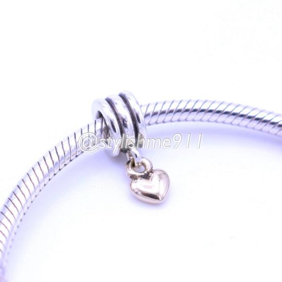 Authentic PANDORA Two-Tone Sterling Silver/ 14k Gold Heart Dangle - 790173 - Picture 4 of 9